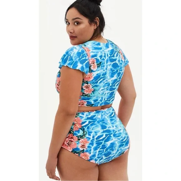 Torrid Blue Water Floral Sleeve and Reversible Swim Brief NWT SZ 1 (14/16) - Picture 4 of 13